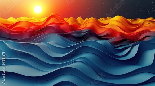 Abstract Sunset over Wavy Landscape