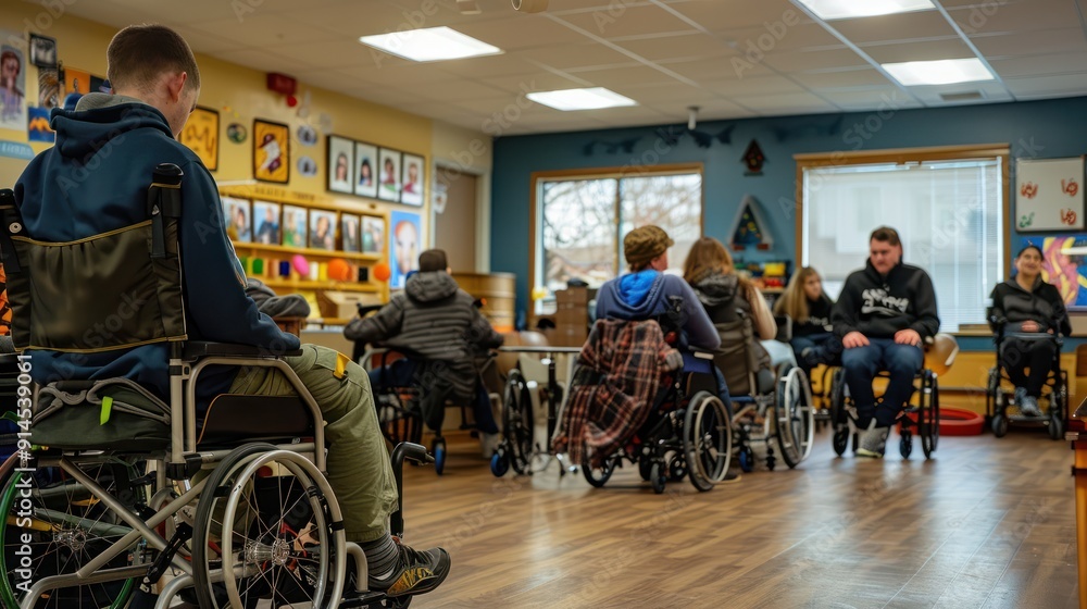 Obraz premium A community service project where students volunteer at a local disability support organization gaining firsthand experience and understanding