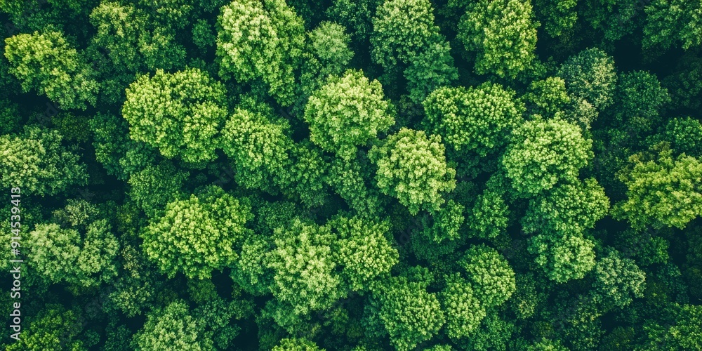Naklejka premium Summer Forest Aerial View from Drone, Nature Landscape Photography Generative AI
