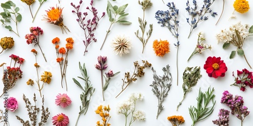 Dried Flowers and Herbs Flat Lay Composition for Still Life Photography Generative AI