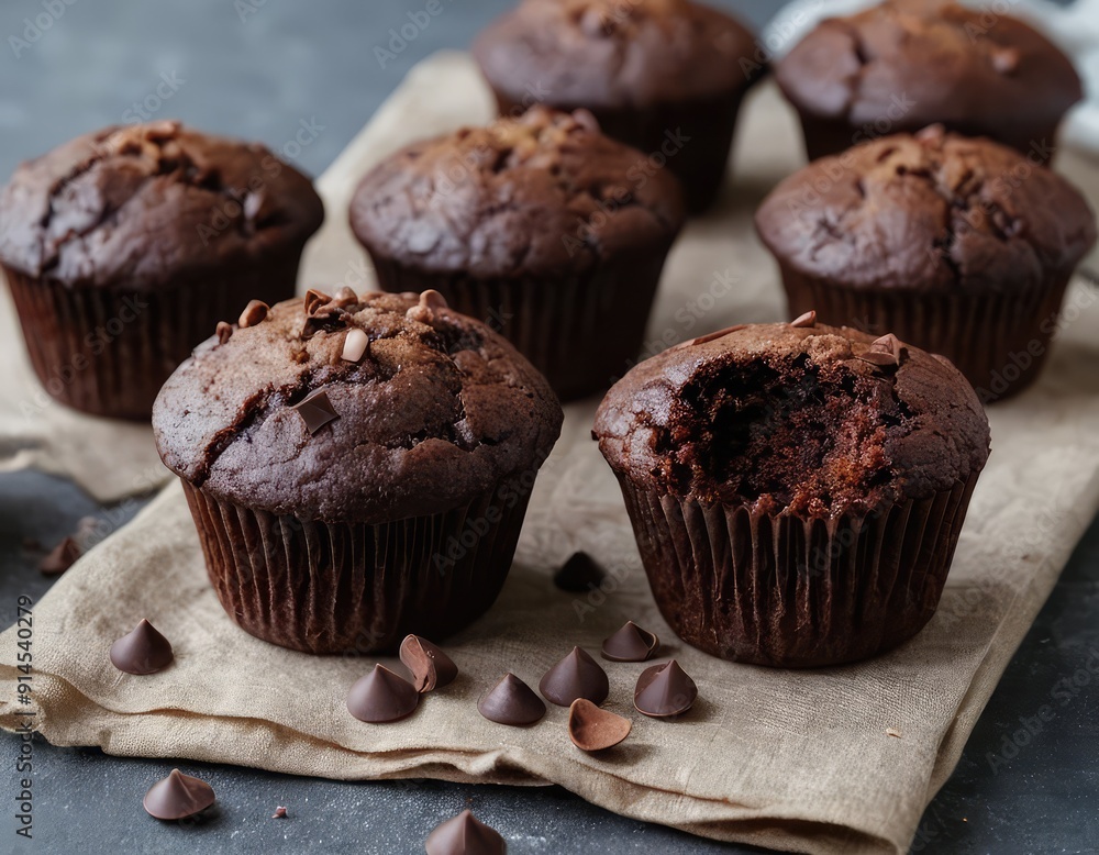 Indulge in these Delicious Chocolate Muffins with Nuts perfectly arranged on a Dark Plate Indulge in these Delicious Chocolate Muffins with Nuts perfectly arranged on a Dark Plate