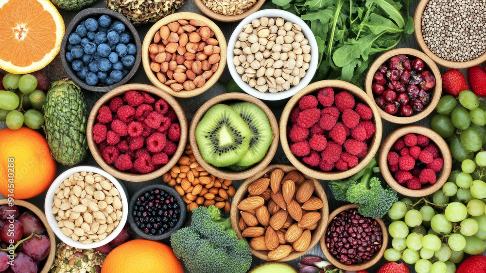 Top View of Assorted Healthy Vegan Foods on a Table Top View of Assorted Healthy Vegan Foods on a Table