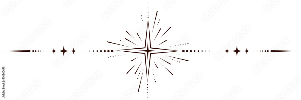 Fototapeta premium Magic border with celestial stars. Astrology fantasy decorative ornament. Divider with mystic spiritual symbols. Astral minimal design with elegant elements.