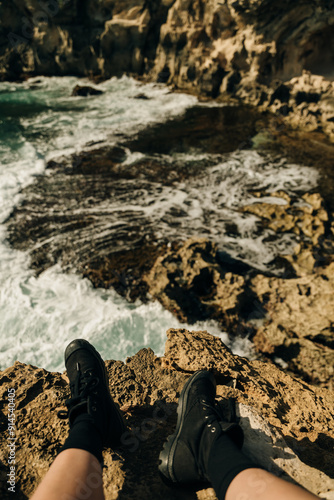 A view of the Pacific Ocean from the cliffs of the Mahaulepu Heritage Trail in Poipu, Kauai, Hawaii, USA photo