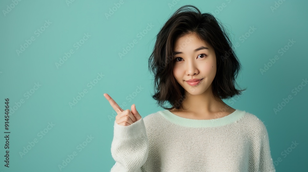 Portrait of a young asian woman over aqua background, Copy Space. Portrait of a young asian woman over aqua background, Copy Space.