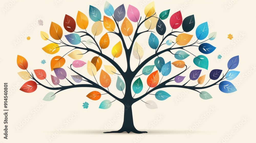 Fototapeta premium Colorful family tree template with blank cells on a light background. Concept Family Tree, Colorful Design, Blank Cells, Light Background