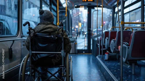 Contemplative Person in Wheelchair on Bus photo