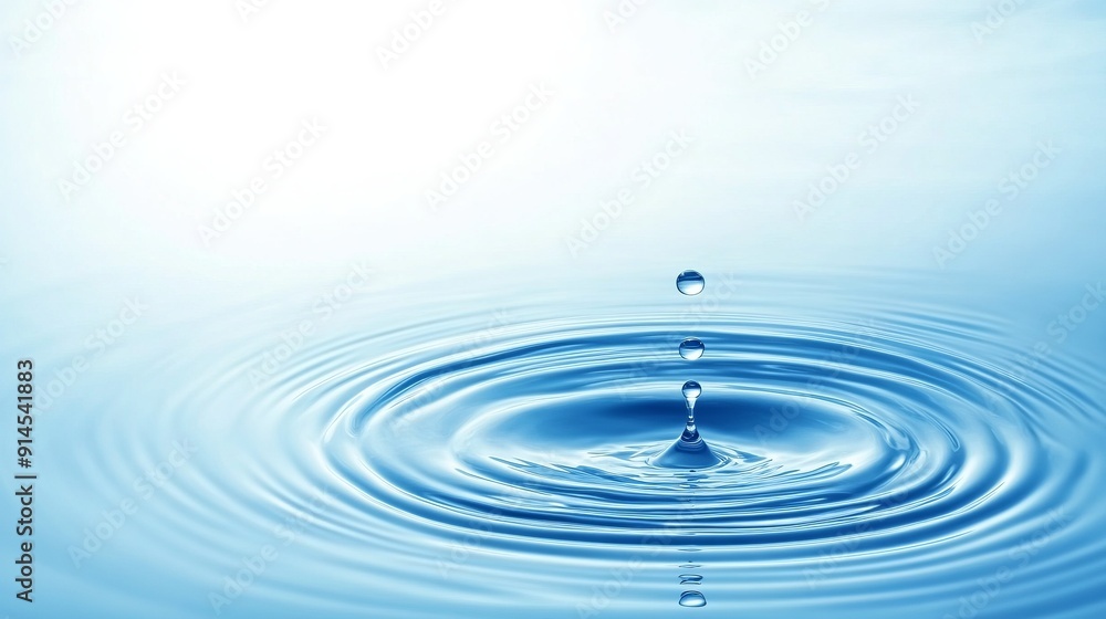 Water droplet rippling in blue, tranquil and serene. Water droplet rippling in blue, tranquil and serene.