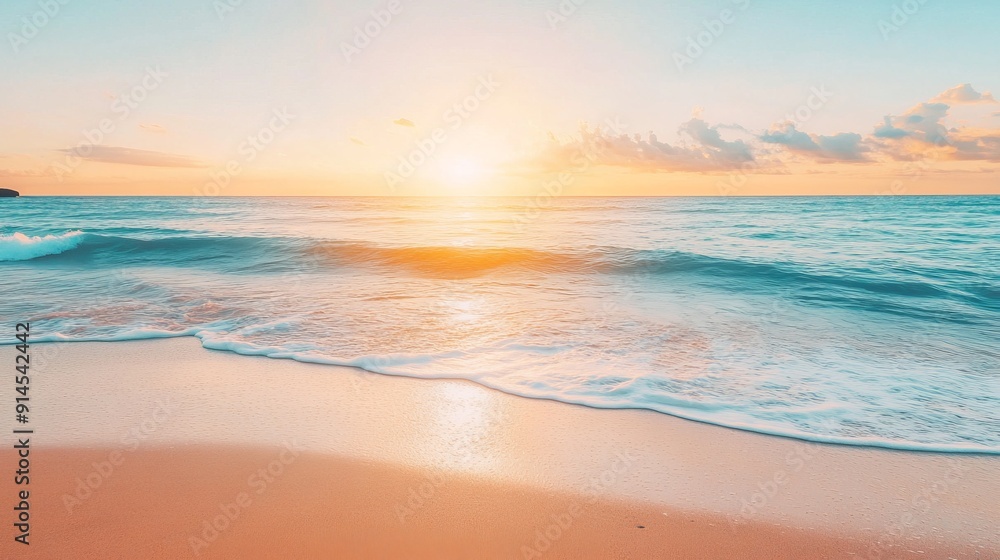 Sunrise over the tranquil ocean waves with clear sky Sunrise over the tranquil ocean waves with clear sky