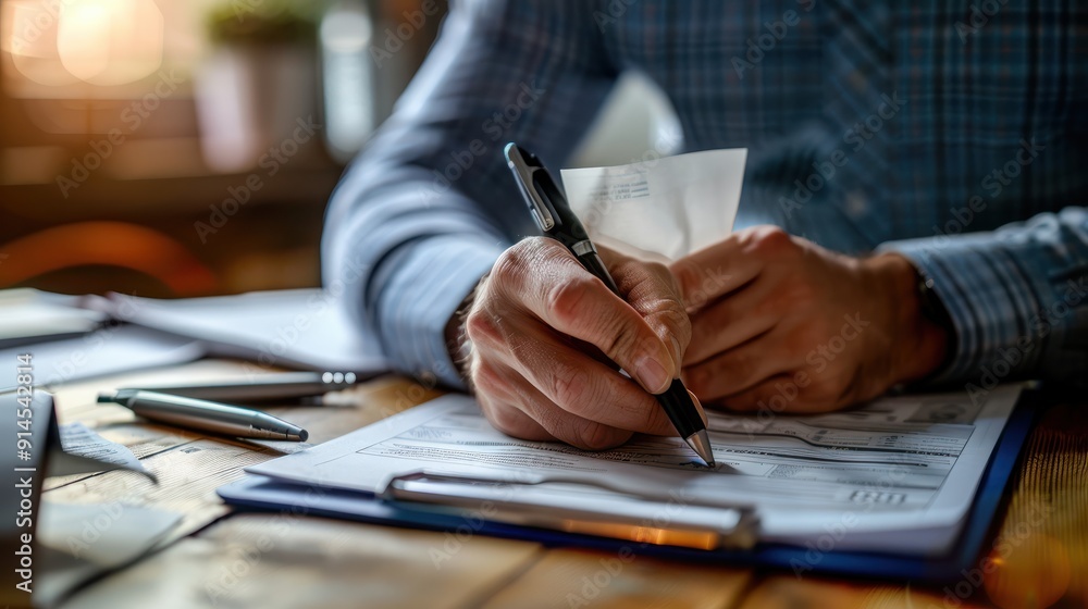 Man filling out workers compensation claim after being injured. Man filling out workers compensation claim after being injured.