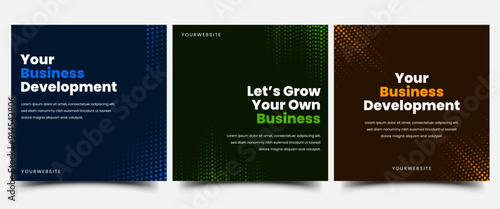 Set of editable square modern banner template with abstract gradient pattern elements