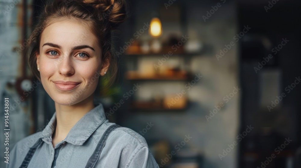 portrait of a smiling young woman in work clothes portrait of a smiling young woman in work clothes