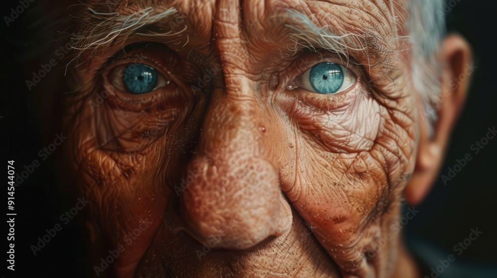 Profound close-up portrait of an elderly man, his weathered features and blue eyes telling a story of resilience and strength. Profound close-up portrait of an elderly man, his weathered features and blue eyes telling a story of resilience and strength.