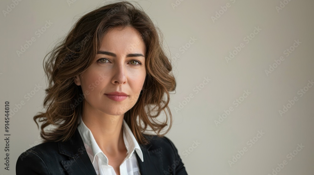 Turkish businesswoman in 40s, brown hair, copy space Turkish businesswoman in 40s, brown hair, copy space