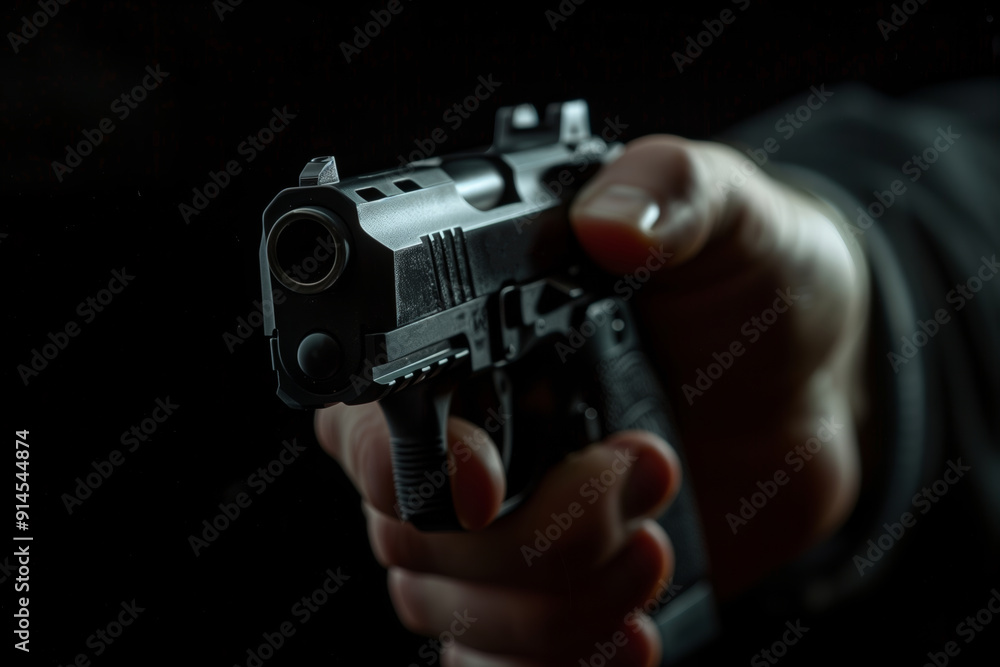 A Male Hand Firmly Grasping A Gun Against A Dark Black Background Expressing Intensity And Tension A Male Hand Firmly Grasping A Gun Against A Dark Black Background Expressing Intensity And Tension
