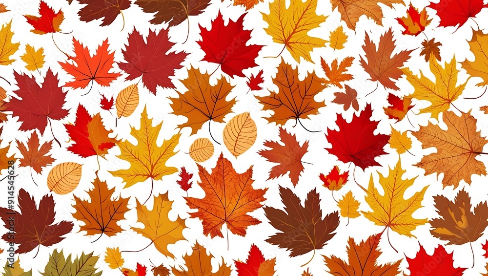 a seamless pattern of autumn leaves. The layout is a scattered arrangement of various types of leaves, predominantly maple, in vibrant fall colors including red, orange, yellow, and brown. a seamless pattern of autumn leaves. The layout is a scattered arrangement of various types of leaves, predominantly maple, in vibrant fall colors including red, orange, yellow, and brown.