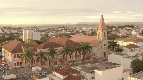 Drone view of church in the city