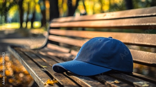 Blue Cap on Wooden Bench