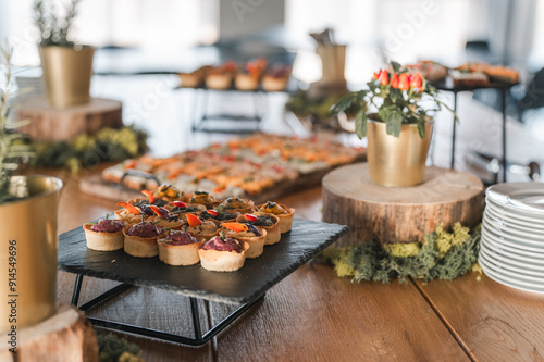 Decorative finger foods on a styled table setup
