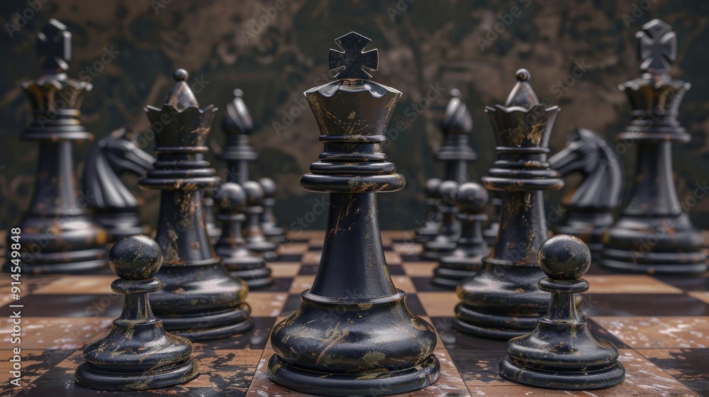 Black Chess Pieces on a Chessboard Black Chess Pieces on a Chessboard