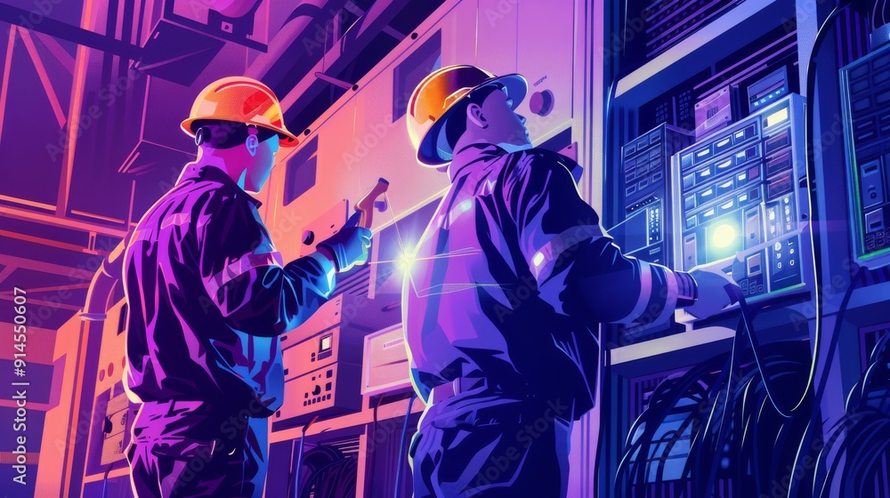 electricity team working illustration electricity team working illustration
