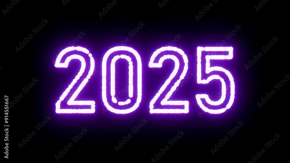Numbers 2024 made of blue and purple shining particles turning into 2025, new year animation Numbers 2024 made of blue and purple shining particles turning into 2025, new year animation