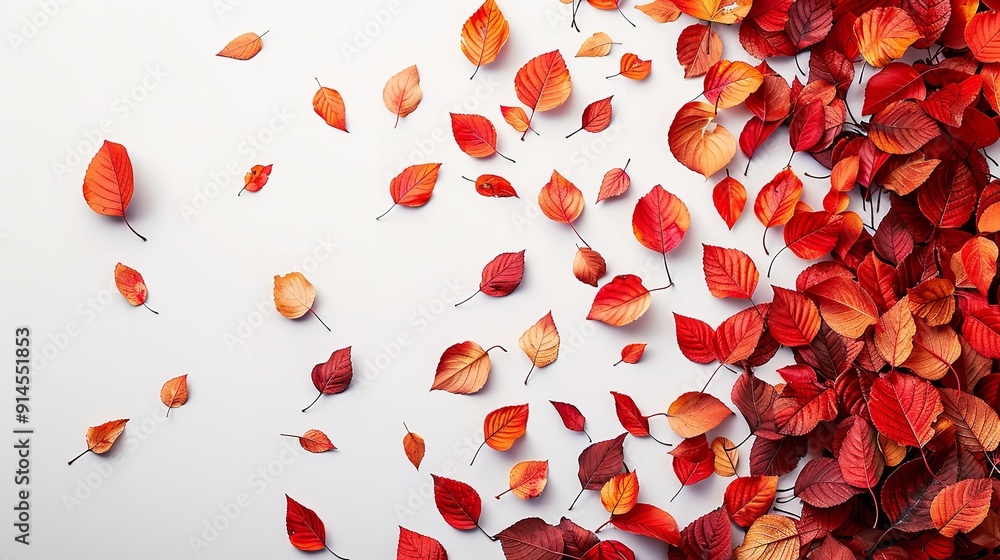 Fall foliage cascading across a white backdrop. Generative Ai Fall foliage cascading across a white backdrop. Generative Ai