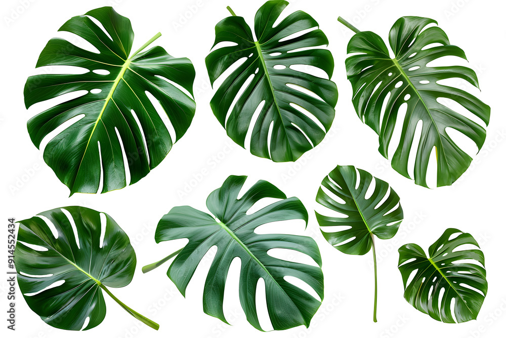 Set of monstera leaves isolated on transparent background. PNG, cutout. Clipart collection of green tropical plant branches. Set of monstera leaves isolated on transparent background. PNG, cutout. Clipart collection of green tropical plant branches.