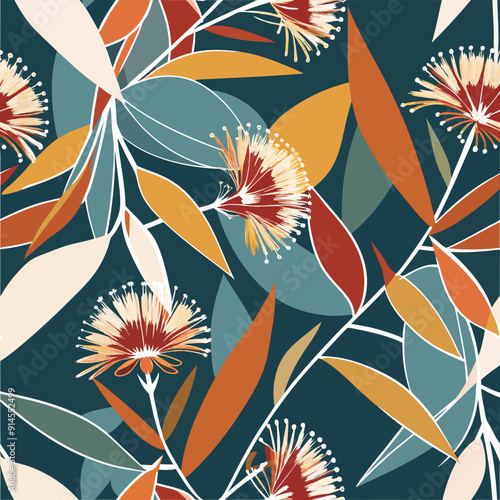 vintage australian gum blossom eucalyptus seamless pattern