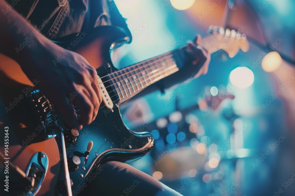 Obraz premium An electrifying live performance showcasing an exceptionally talented guitarist passionately in action