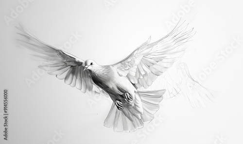 Realistic sketch of a dove in flight, symbolizing the Holy Spirit