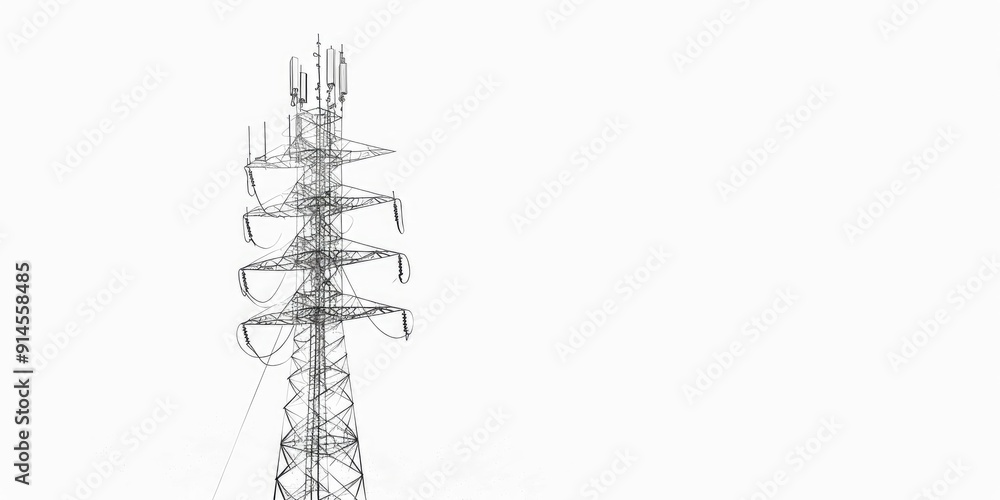 Tall metal tower with antennas against white sky. Tall metal tower with antennas against white sky.