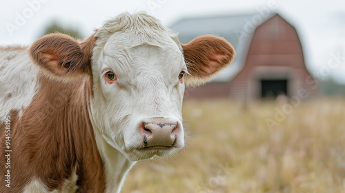 Wallpaper Mural Curious Brown and White Cow in Front of Rustic Barn on Farm Torontodigital.ca
