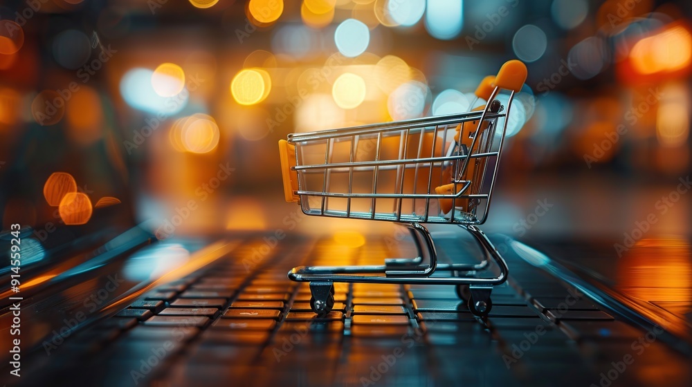 Shopping Cart on Laptop - Online Shopping Concept Shopping Cart on Laptop - Online Shopping Concept