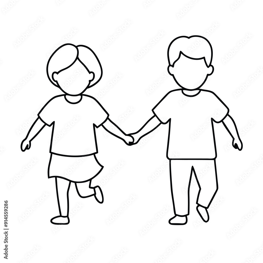 girl and boy running hand in hand vector art illustration girl and boy running hand in hand vector art illustration