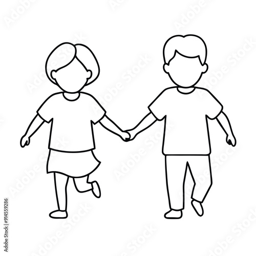 girl and boy running hand in hand vector art illustration 