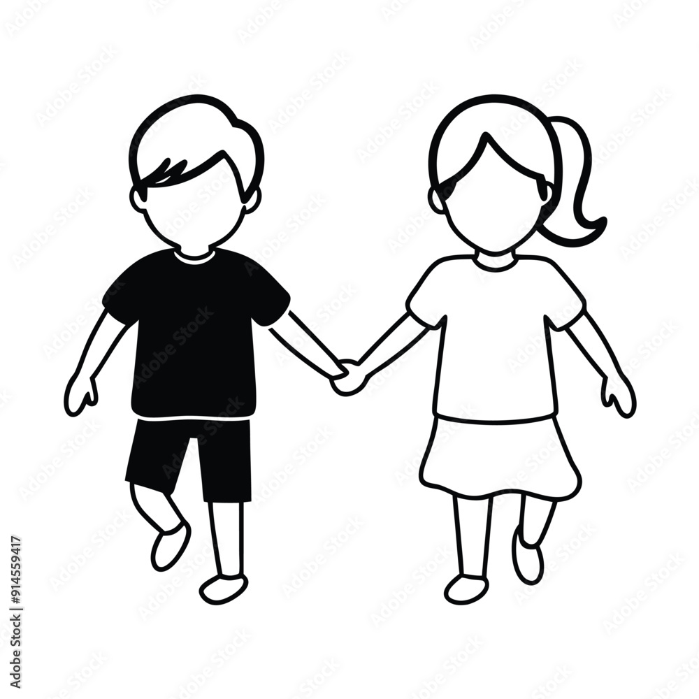 girl and boy running hand in hand vector art illustration girl and boy running hand in hand vector art illustration