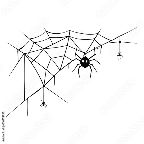 Scary spiderweb vector silhouette isolated white background 