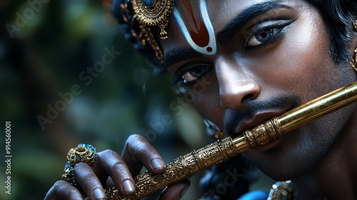 a man with a flute in his hand photo