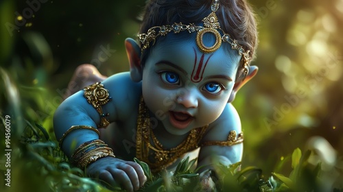 a little krishna in the grass photo