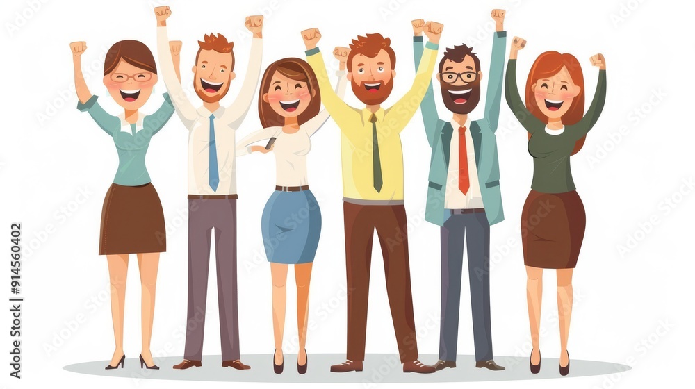 Obraz premium group of workers happy for succesfull work men and women illustration 