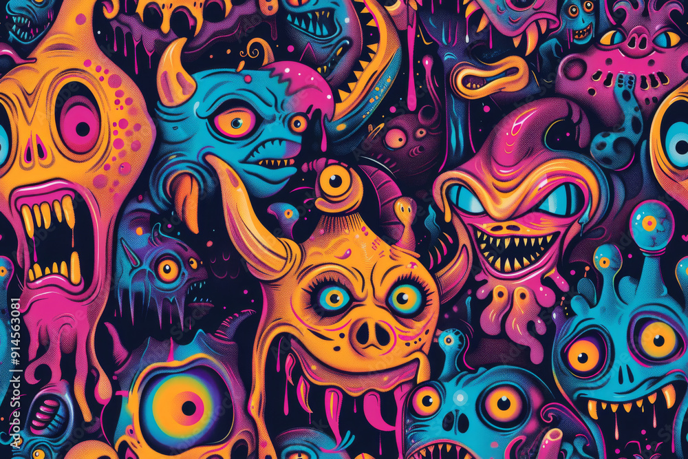 Colorful Monster Illustration with Cartoon Creatures Colorful Monster Illustration with Cartoon Creatures