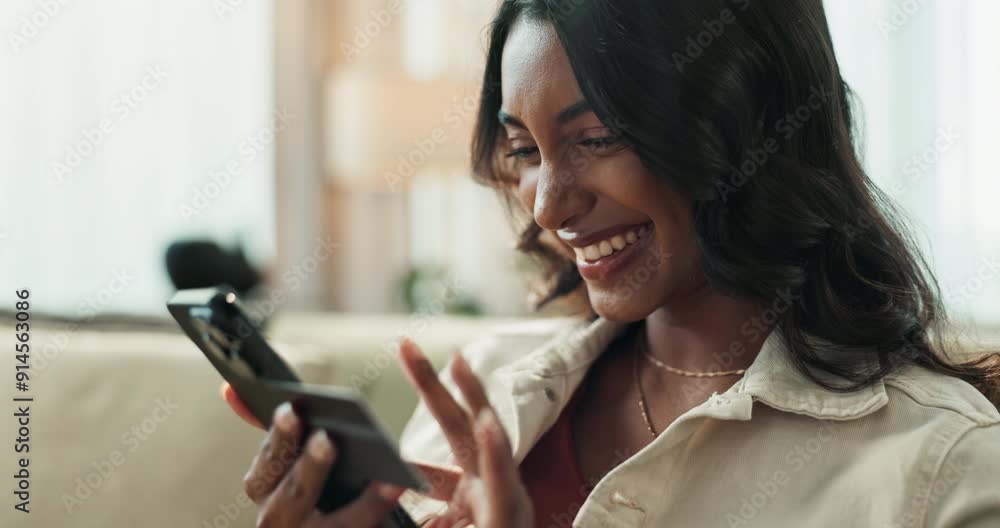 Woman, credit card and smartphone or happy on sofa, security details and mobile banking app for ecommerce. Customer, online shopping and excited for website purchase, fintech and internet payment Woman, credit card and smartphone or happy on sofa, security details and mobile banking app for ecommerce. Customer, online shopping and excited for website purchase, fintech and internet payment