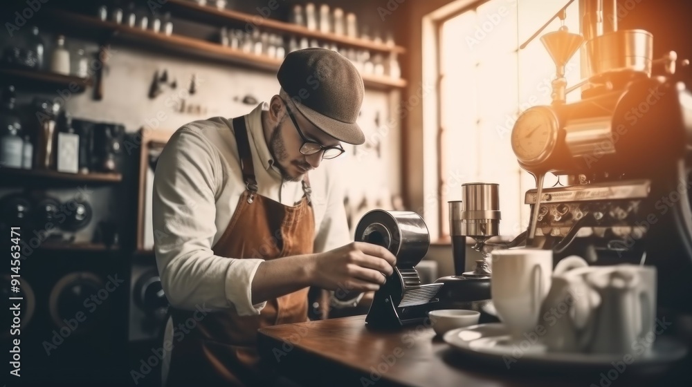 Barista preparing coffee beans Barista preparing coffee beans