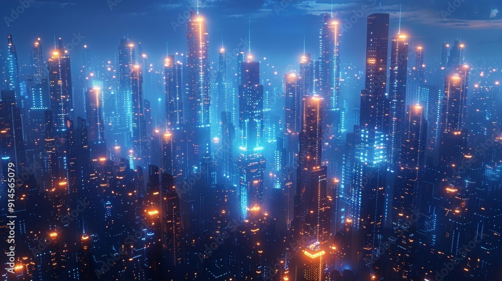 Futuristic cityscape at night - generative ai Futuristic cityscape at night - generative ai