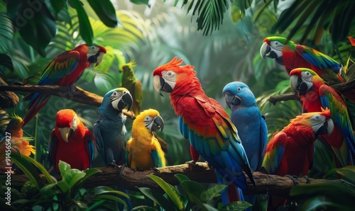 Wallpaper Mural Colorful puzzle of exotic animals in a tropical rainforest Torontodigital.ca