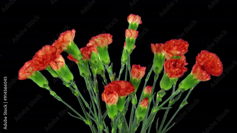 Time lapse of growing red Dianthus flower with ALPHA channel Time lapse of growing red Dianthus flower with ALPHA channel