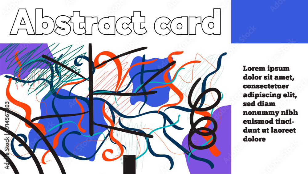 Obraz premium Retro Bauhaus, surrealistic postcard, poster, card with random brush strokes and curls.