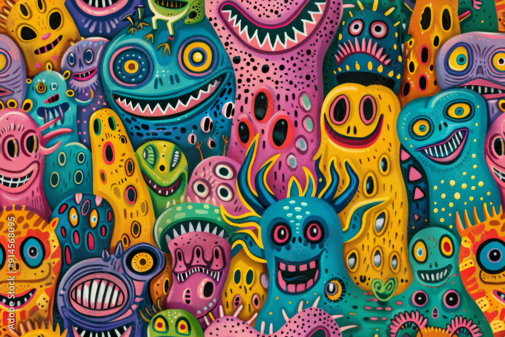 Naklejka premium Colorful Monster Illustration with Cartoon Creatures