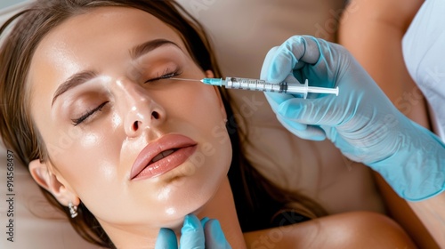 Close-up Of Beautician Hands Doing Anti-aging Injection Procedure To Young Womans Face